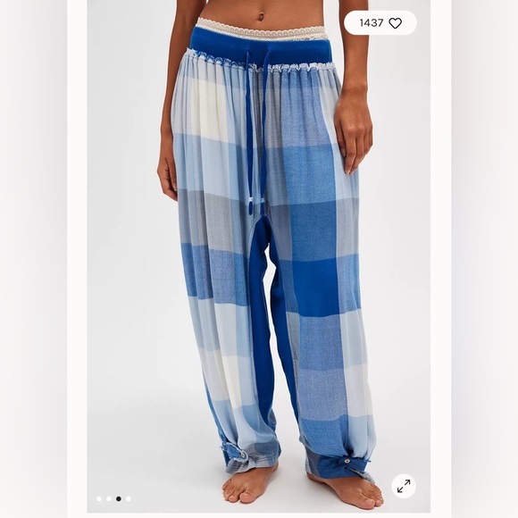 Free People Sugar Cookie Blue Plaid Flannel Pants Size S. NWT - Picture 1 of 11